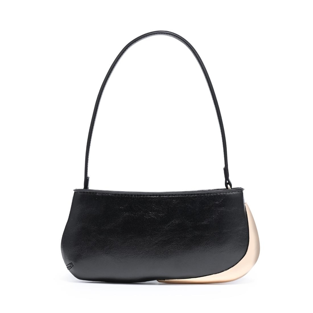 Sculptural Crescent-Accent Women's Cooper Black Leather Shoulder Bag - Picture 5 of 8